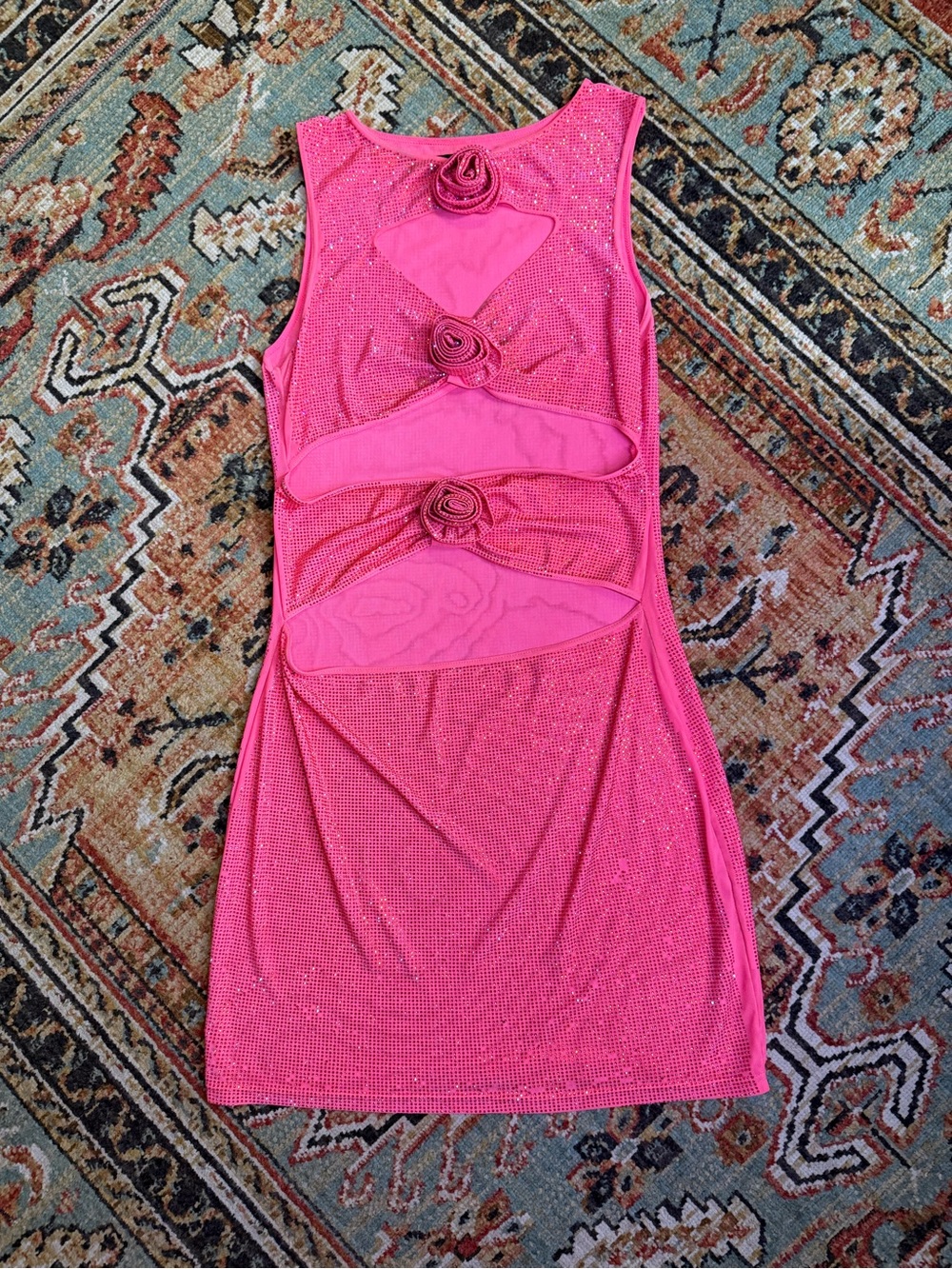 AKIRA Pink Crystal Embellished Mini Dress